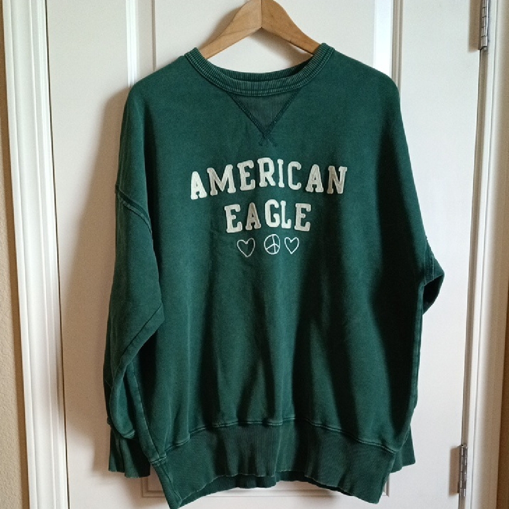 American Eagle Green Logo Label Crewneck